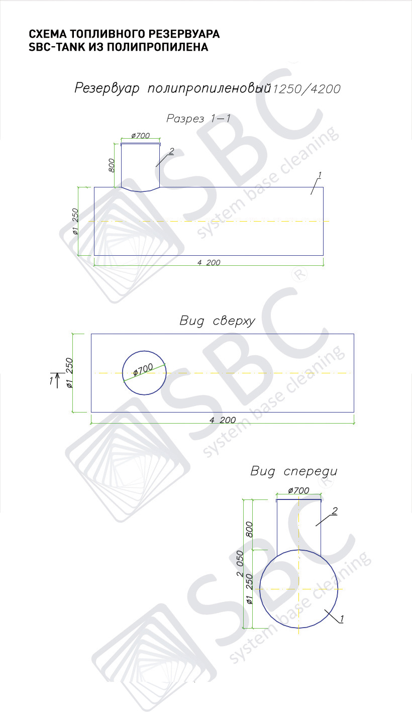 Cхема топливного резервуара из полипропилена SBC-tank